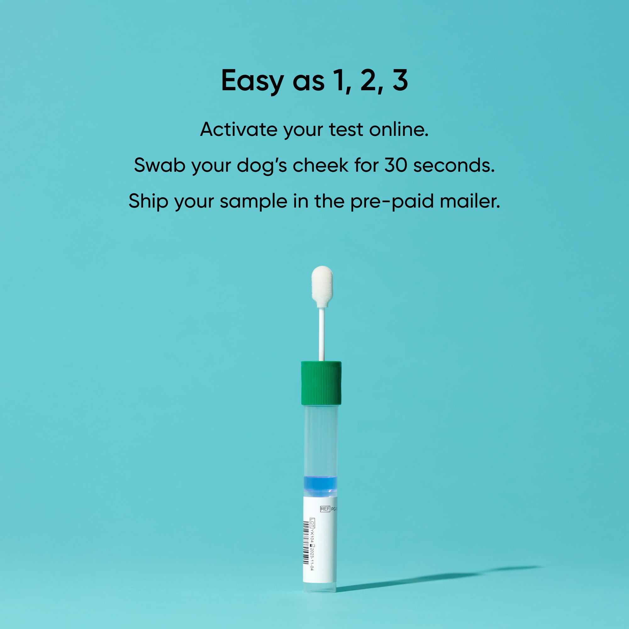 1,2,3 steps for activating, swabbing, and mailing your dna test sample