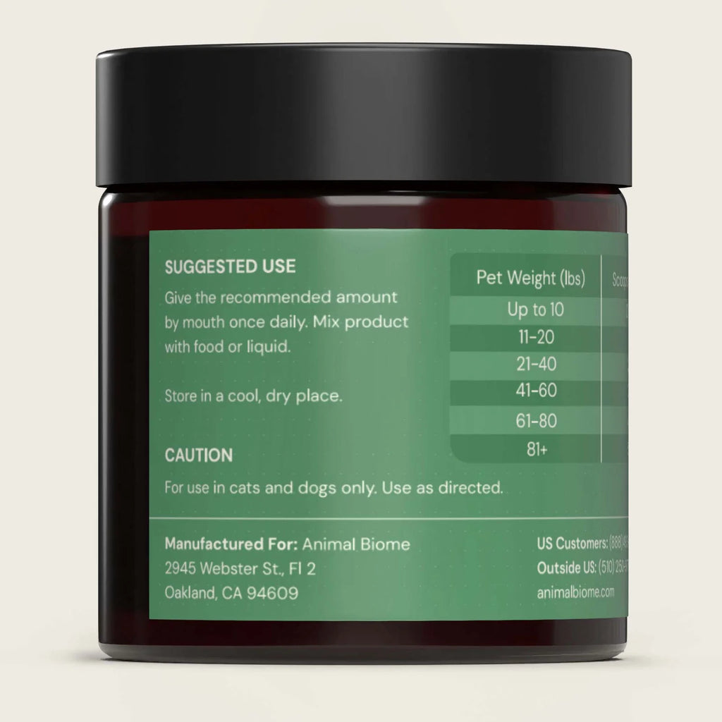 container of gut defender supplement for dogs showing suggested use
