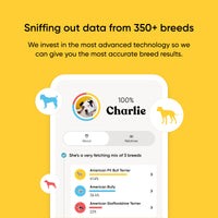 App preview of breed identification breakdown. Over 350 breeds tested