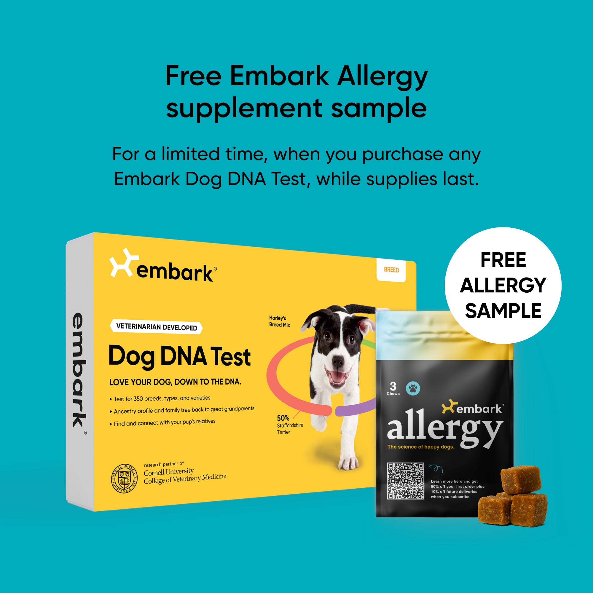 Free Embark Allergy supplement sample when you purchase a dog dna test