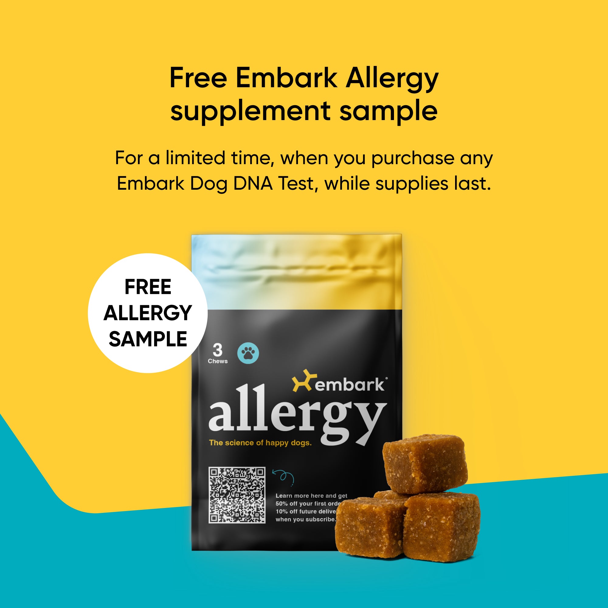 Free Embark Allergy supplement sample when you purchase a dog dna test