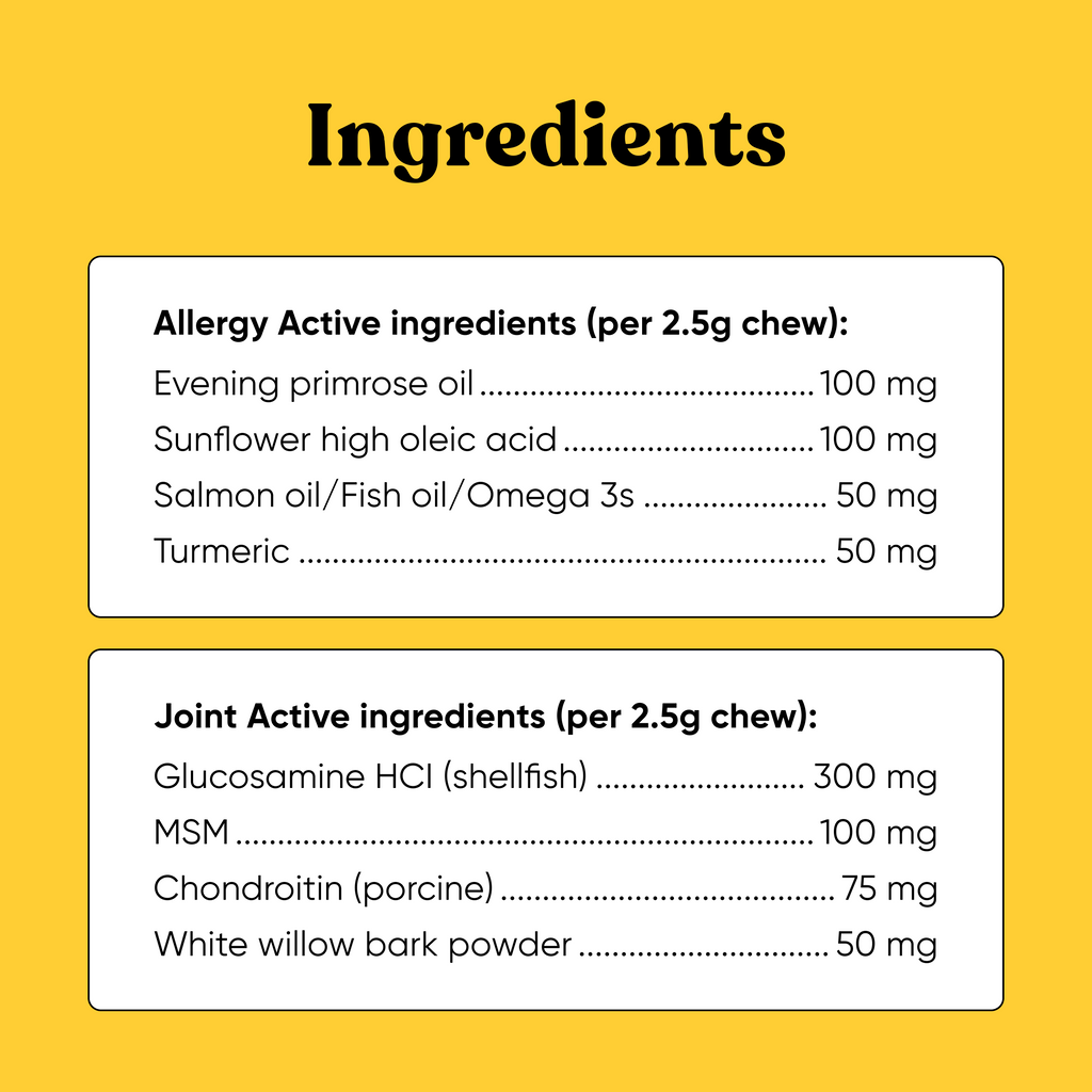 Embark allergy supplement for dogs and joint supplement for dogs ingredients