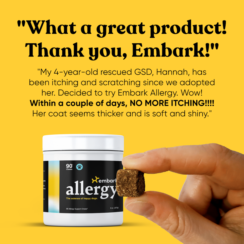 Embark allergy review showcasing reduction in dogs itching