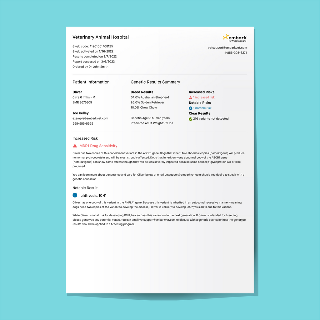 test result example from vet